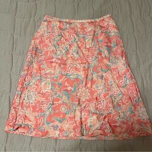 Vintage Ann Taylor Petites Silk Paisley & Floral Pink Blue and Cream Midi Skirt